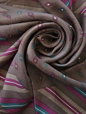 Vintage Square Scarf Grey with Teal and Purple Diamonds and Stripes Print 26x26"